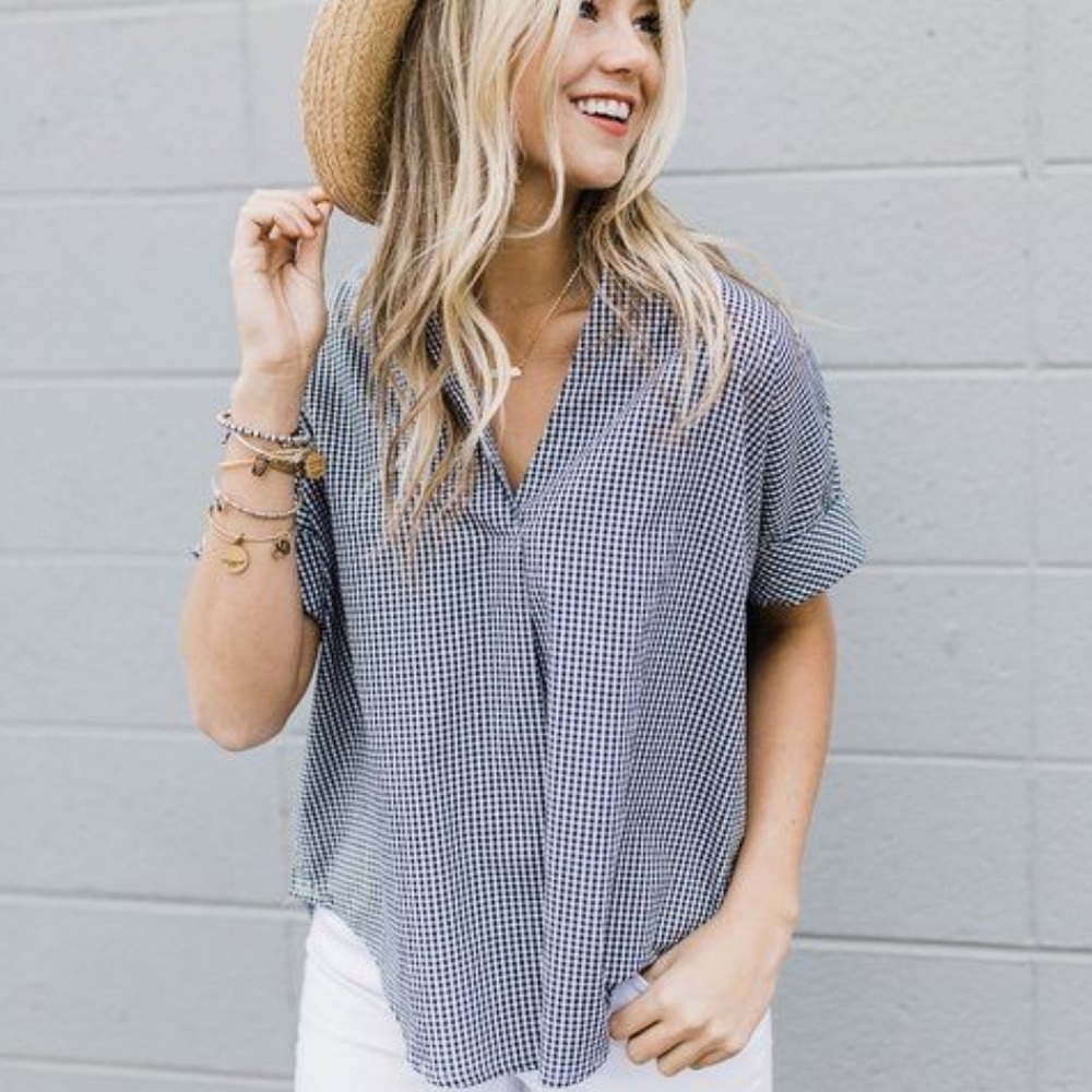Roolee Button Back Gingham Top - image 1
